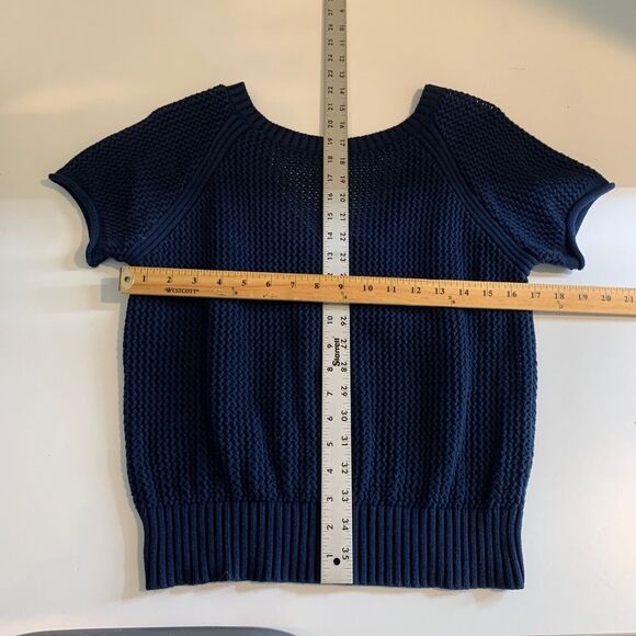 Frame Shirt Womens XS Extra Small Navy Open Stitch Knitted Short Sleeve Sweater - Picture 6 of 10